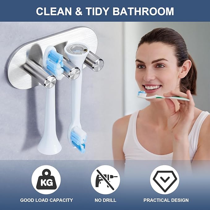 Electric Toothbrush Head Holder for Bathroom Shower, Toothbrush Holders Wall Mounted, Tooth Brushing Holder, Self Adhesive Toothbrush Storage Organizer Toothbrush & Razor Holder (Small)