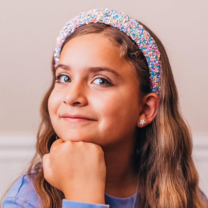 FROG SAC Sequin Headband for Girls, Sparkly Puffy Hair Band for Kids, Padded Toddler Head Bands, Sparkle Girl Hair Accessories (Rainbow, Child)