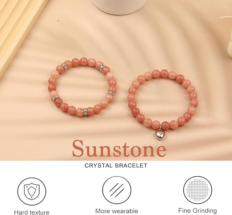 2Pcs Healing Crystal Bracelets for Women Handmade Beaded Bracelet Healing Prayers Crystal 8mm Natural Stone Beads Bracelet Stress Relief Get Well Soon Gifts