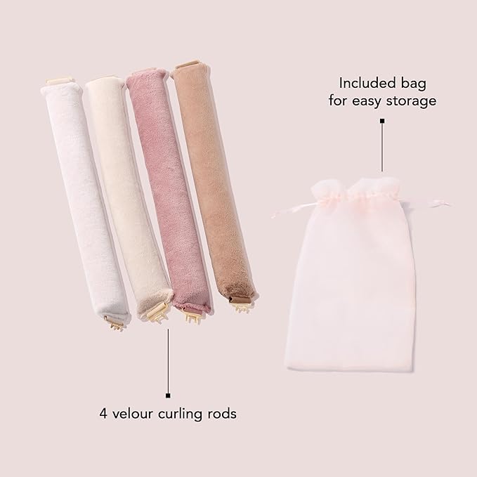 The Hair Edit Volumizing Hair Rods for Overnight Curls No Heat Hair Rollers for Long or Medium Length Hair, Soft Curlers for Women, Damage-Free Styling Tools for Volumizing Waves 4 Pack 10.5" Long