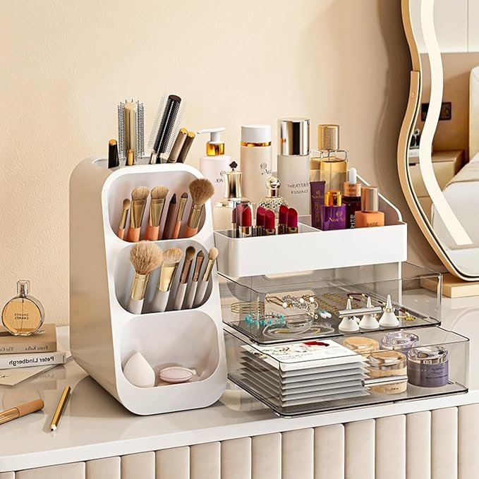 Makeup Organizer with Drawers for Vanity,Spacious Cosmetic Display Case,Perfect Storage Solution for Your Beauty Essential (White)