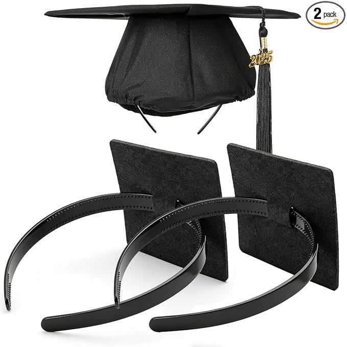 PUNCHMAN 2 Pack Graduation Cap Headband - Lightweight All-Day Comfort Grad Cap Headband Insert - Secure Grad Hat Holder for Curly/Thick Hair - Anti-Slip Removable Graduation Hair Accessories,Black