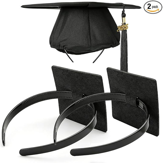 PUNCHMAN 2 Pack Graduation Cap Headband - Lightweight All-Day Comfort Grad Cap Headband Insert - Secure Grad Hat Holder for Curly/Thick Hair - Anti-Slip Removable Graduation Hair Accessories,Black
