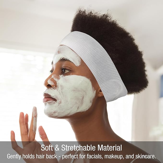 APPEARUS Disposable Spa Facial Headbands (100 Pack) – Individually Wrapped, Stretchable Non-Woven Hair Wraps with Single Snap Tab for Estheticians, Makeup, and Skincare