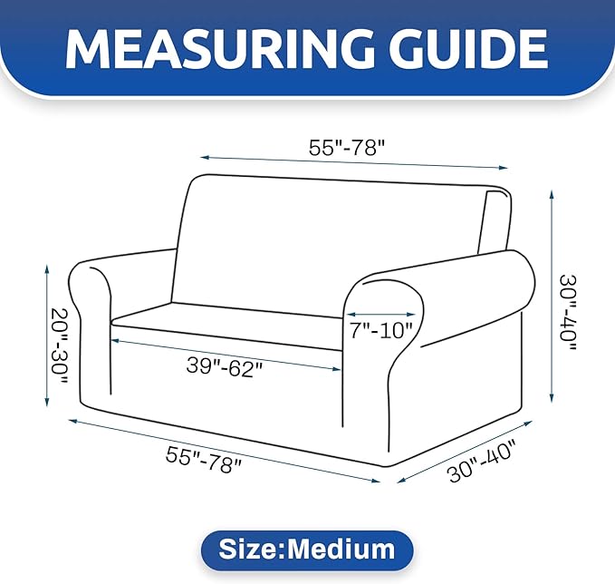 KEKUOU Stretch Loveseat Sofa Cover Slipcover,Couch Covers for 2 Cushion Couch Sofa (55"-78") Furniture Protector Sofa with Elastic Bottom for Kids,Dog. Jacquard Small Checked (Medium,Peacock Blue)