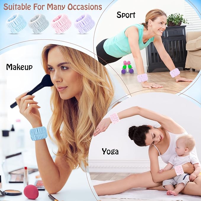 Wrist Bands for Washing Face, 8pcs Spa Face Washing Wristbands, Microfiber Arm Wrist Towels, Absorbent Wash Wristbands for Woman Men, Prevent Water from Spilling Down Your Arms