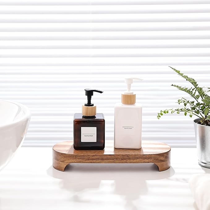 Acacia Wood Risers for Decor Display, Bathroom Counter Decorative Tray, Soap Dish Risers, Pedestal Stand for Bottles,Candle,Plant, Counter Decor for Vanity. (Nature Acacia)