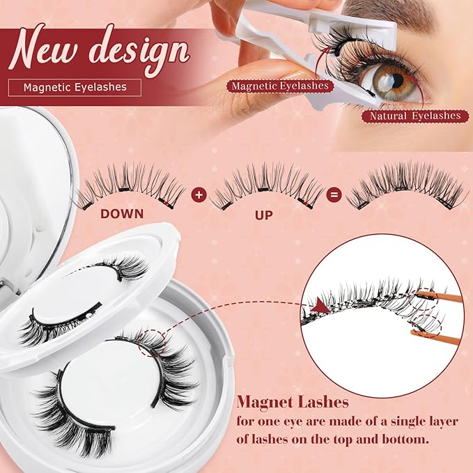 Higu clace Magnetic-Eyelashes 2 Pairs Magnetic Eyelashes with Applicator Soft Eyelashes Magnetic Lashes Natural Look Wispy pestañas magnéticas Without Eyeliner Easy to Wear and Remove(H+I01)