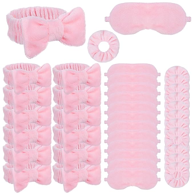 36 PCS Spa Headband Bulk, Girls Spa Headband Pink Makeup Headbands Eye Mask Coral Fleece Scrunchies Sleepover Party Supplies Slumber Party Supplies for Girls for Women and Girl Gifts