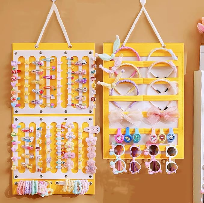 Aiqriwv 2 Pack Hair Bows Holder,Hair Clips Storage Hanger Large Capacity,Hair Bows Organizer Wall Hanging for Girl Room,Hair Accessories Organizer（Yellow）