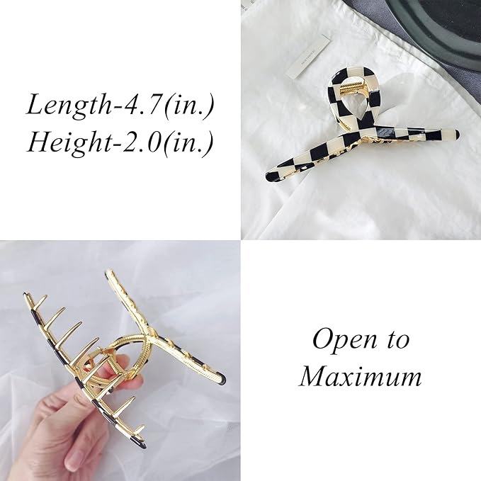 Big Hair Claw Clips Checker Claw Butterfly Barrettes Claw Clips for Women Lattice Design Acetate Claw Clips Metal Hair Clip for Girls Large Hair Accessories for Long Thick Hair 3 Pcs