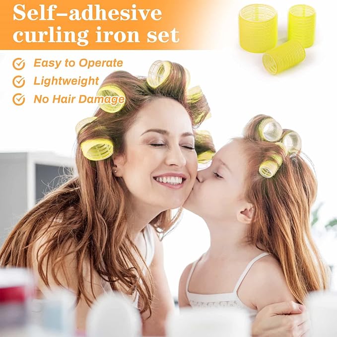Self Grip Hair Rollers Curlers Set - 24 Pieces with 3 Sizes (4 Jumbo, 4 Large & 4 Medium) and 12 Clips for All Hair Types