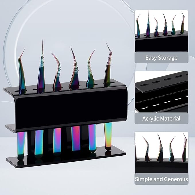 Lash Extension Supplies GEMERRY Tweezer Holder Tweezer Stand for Eyelash Extension Supplies Accessories Tools Acrylic Display Storage 6 Pcs Tweezers Shelf Holder (Black)
