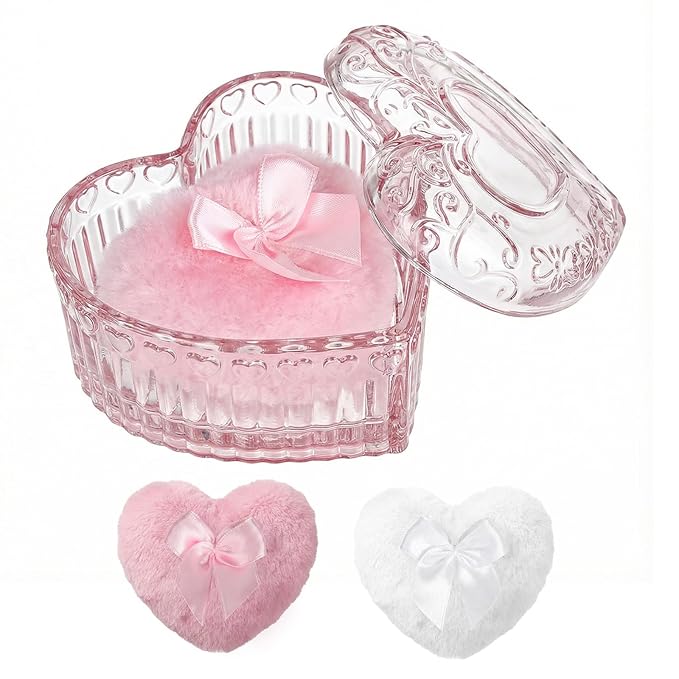 Body Powder Puff and Container Powder Container with Puff Crystal Case Soft Washable Reusable Velour Face Body Wet Dry Makeup