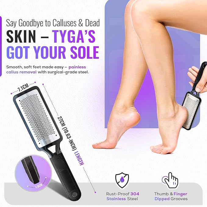 TYGA Colossal Foot Rasp Foot File and Callus Remover - Pedicure Tool for Dead Skin Removal, Feet Hard Skin Remover, Foot Scraper, Can Be Used on Both Wet and Dry Feet, Surgical Grade Stainless Steel