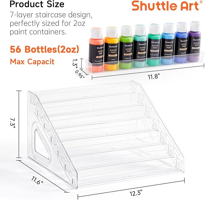 Shuttle Art Acrylic Paint Organizer, 7 Layers Clear Storage Rack, Snap On Organizer for Acrylic Paint, Oil Paints, Nail Polish and Craft Supplies