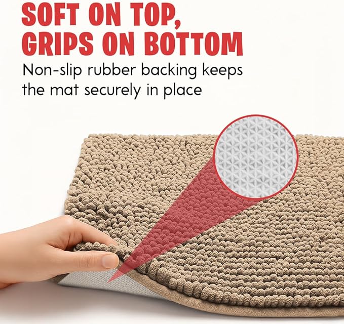 MudGuard Mat™ Dog Door Mat for Muddy Paws, Super Absorbent Microfiber, Non-Slip Indoor Mat, Quick Dry Chenille Mud Mat for Dogs & Entryway, Washable, Beige 36" x 60"