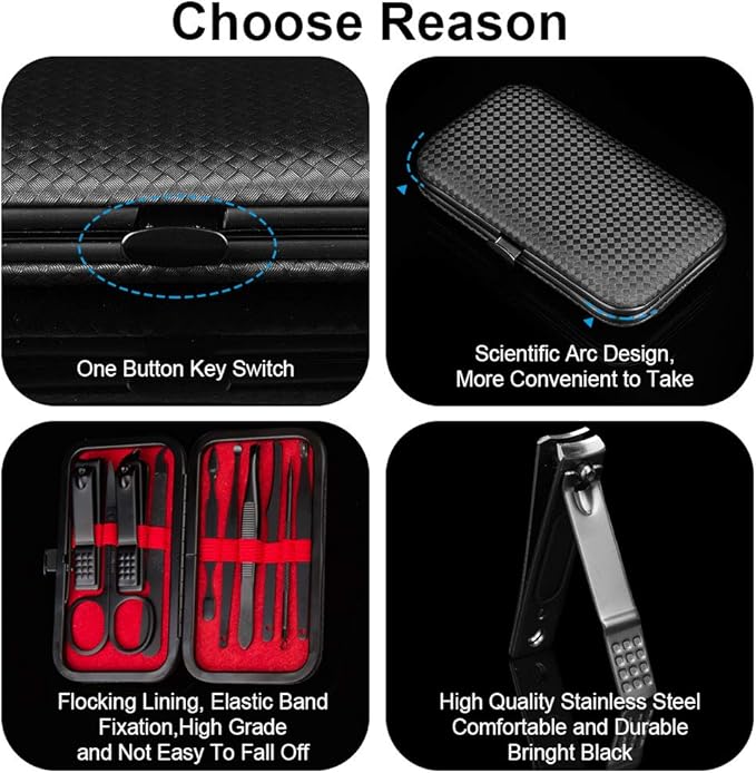 Nail Clippers Set and Manicure Set - Professional Stainless Steel Nail Kit, Manicure Kit, Nail Care Kit with Travel Case, File, Tweezers, Grooming Kit - Ideal Gift for Women and Men (10PCS) by OKOM