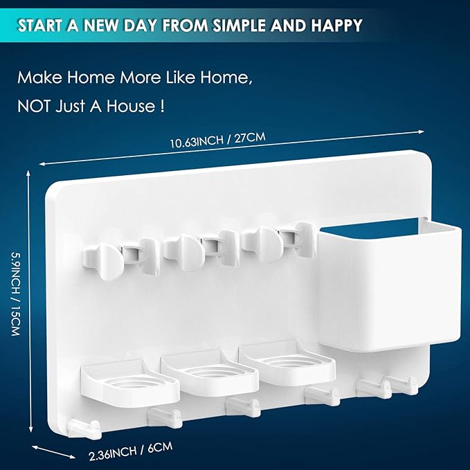 simpletome Adhesive Electric Toothbrush Holder Wall Mounted Razor Hanger Bathroom Organizer Box ABS (White)