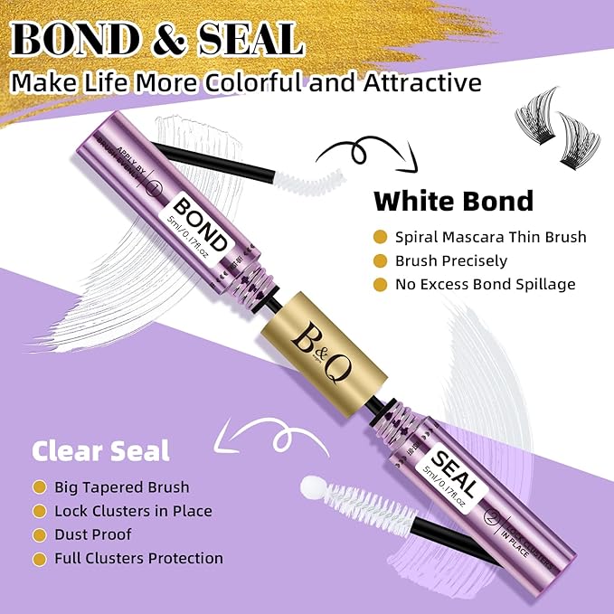 B&Qaugen Lash Bond and Seal 10ML Clusters Lash Glue Waterproof Long Lasting Mascara Wand Lash Extension Bond and Seal Strong Hold 2 in 1 Bond and Seal for DIY Lash Extensions（White Bond and Seal,10ML）