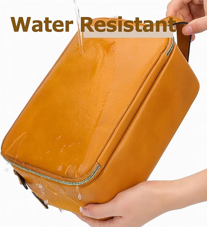 MIRASON Travel Toiletry Bag for Men Leather Travel Bag for Toiletries, Dopp Kit Water-resistant Shower Bag for Shaving Bathroom Organizer Gifts for Men, Brown
