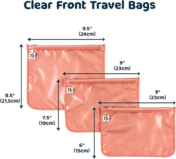 Tiny Twinkle Diaper Bag Organizing Pouches|3 Pack Mess-Proof Clear Front Travel Organizer Bags&TSA Approved Toiletry Bag Set for Baby and Mom Essentials