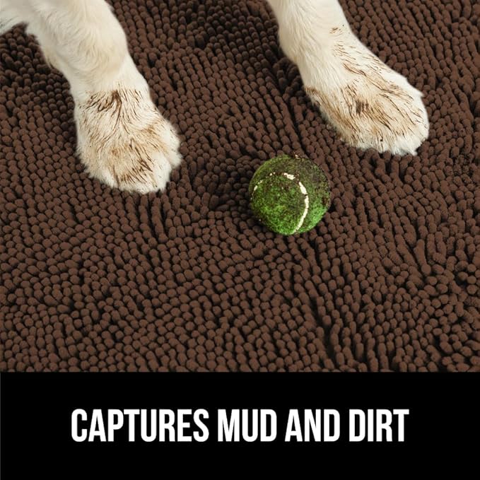GORILLA GRIP SoakSTOPPER Dog Door Mat, 30x20 Machine Washable Rug Absorbent Doormat Captures Moisture Mud Dirt, Quick Dry Soft Chenille Entryway Rugs Indoor Entrance Mats for Dog Paws, Brown