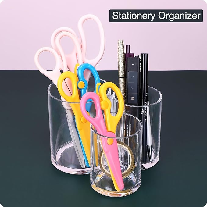Makeup Brush Holder,Acrylic Clear Round Remote Control Pen Pencil Hair Nail Brush Comb Organizer with 3 Slots