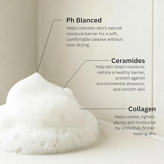 SpaScriptions 2 in 1 Cleanse & Exfoliate Foaming Facial Cleanser - Collagen & Ceramides Face Wash with Silicone Brush for Dryness with Skin Barrier Support with Peptides for Daily Cleansing, 5 oz