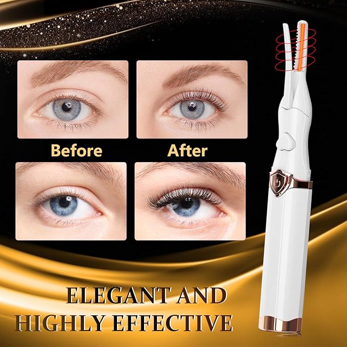 Heated Eyelash Curler - 2-in-1 Clip-Type Design, 3 Temperature Modes, USB Rechargeable Electric Eyelash Curler, Natural Curling 24H Long-Lasting Curl, Gift for Women & Girls, Beige