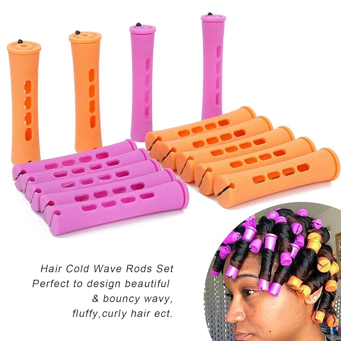 Perm Rods For Short Hair 2 Sizes Orange Purple Perm Rods Set For Black Women 40PCS Cold Wave Rods For Long Hair(40Pcs,Orange+Purple)