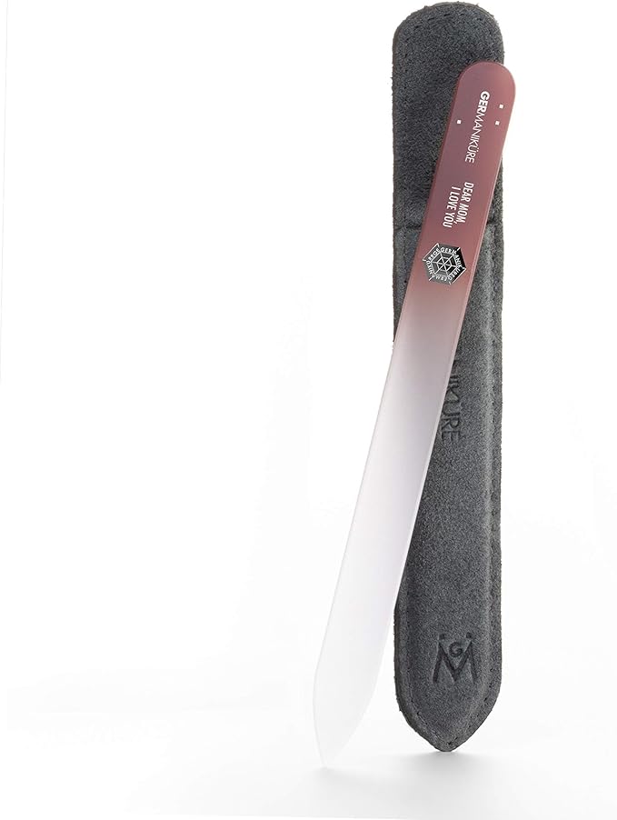 GERMANIKURE Glass Nail File in Suede Sleeve - Dear Mom I Love You - Professional Crystal Nail File for Natural Nails - Ideal Manicure & Pedicure Tool for Smooth, Easy Shaping - Nail Care Gift