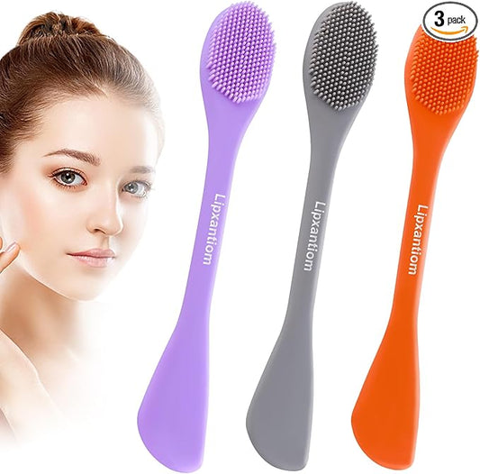 3 Pcs Silicone Facial Cleansing Brush, 2 in 1 Face Mask Applicator and Pore Cleansing Tool, Orange+Gray+Purple, for All Skin Types