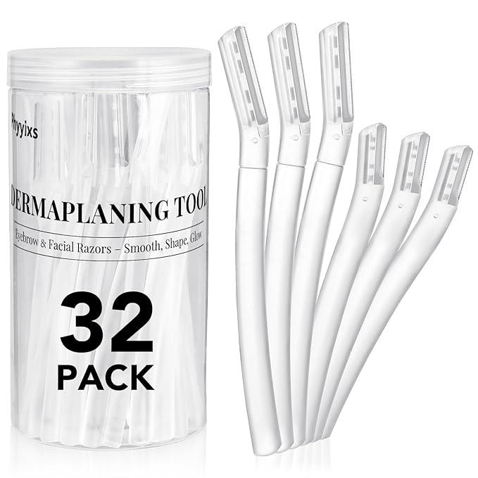 32-Pack Face Razors for Women – Dermaplane & Eyebrow Razor Set, 24 Long + 8 Short Precision Blades for Peach Fuzz Removal, Gentle Exfoliation, Ideal for Stocking Stuffers (Clear)