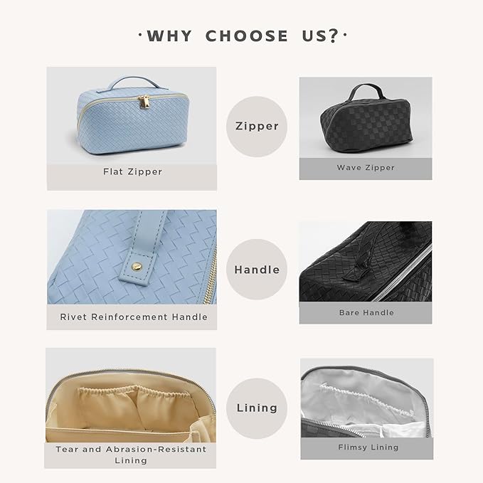 JINYIBAGS Travel Makeup Bag – Large Cosmetic Organizer with Waterproof PU Leather, Smooth Double Zipper & Tear-Resistant Lining, Toiletry Pouch for Women (Ice)