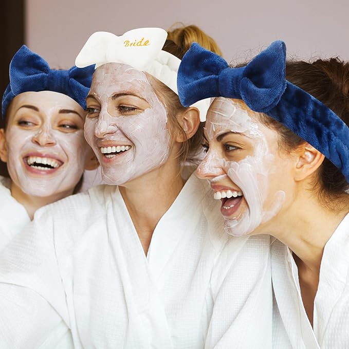 Semato Bachelorette Party Favor Set - Bride & Bridesmaid Spa Headbands (1 Bride + 7 Navy Blue)