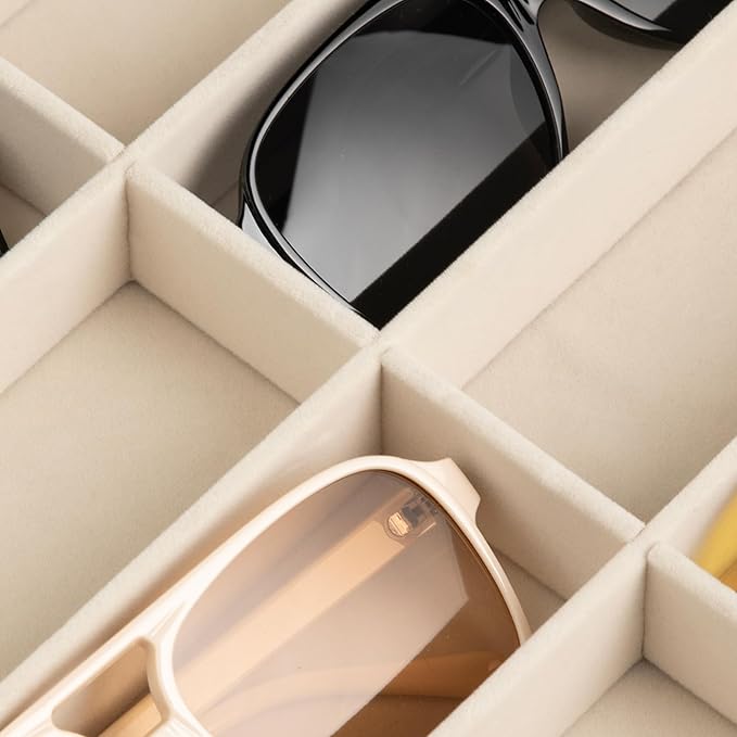 Frebeauty Sunglass Organizer,Velvet Glasses Organizer,8-Slot Sunglasses Tray for Drawer, Men's/Women's Sunglasses Box