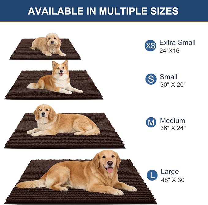 OLANLY Dog Door Mat for Muddy Paws 70x24, Ultra Absorbent Chenille Mud Doormat, Non-Slip Washable and Dirt Trapping Doormat for Indoor Entryway, Quick-Dry Indoor Pet Bed Mats for Dogs, Brown