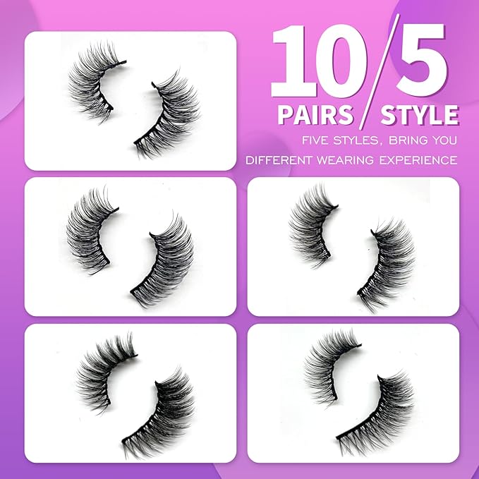 Royaomis 10 Pairs Cat-Eye Magnetic Eyelashes with Applicator Natural Look, 3D Magnetic Lashes With Eyeliner, Fake Eyelashes Magnetic, Eye Lashes Pack Natural Magnetic Eyelashes(New）