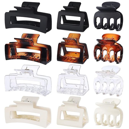3 Styles Hair Clips for Women Small Medium Big Claw Clips for Thin Thick Hair 12 Pcs Hair Claw Clips Hair Clips Combination Hair Accessories for Women (Transparent)