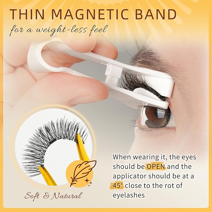 QUEWEL Magnetic Eyelashes 1 Pair Reusable Magnetic Eyelashes with Applicator No Glue Needed Eyelashes Cat Eye Natural Look Lash Clusters Kit Easy to Wear and Remove(B10)