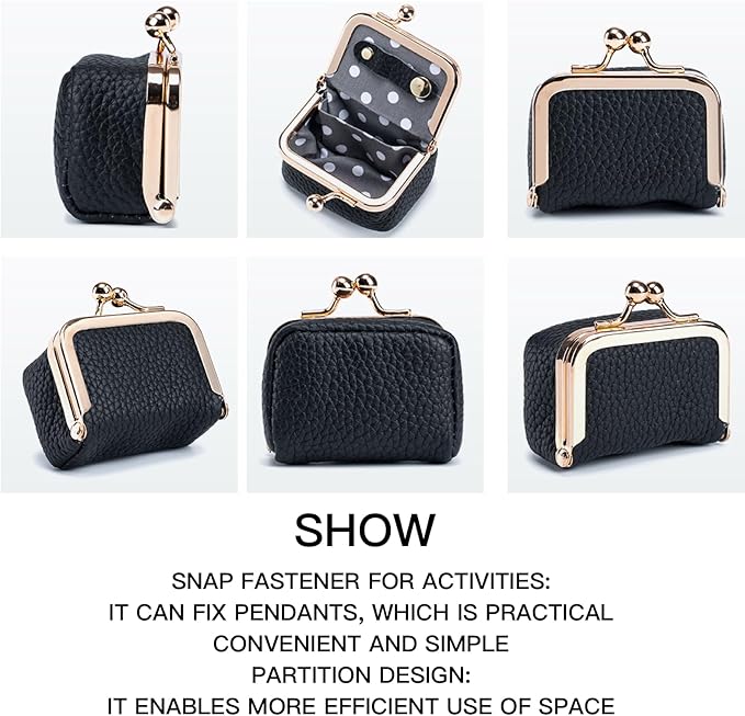 Genuine Leather Mini Jewelry Box - Vintage-Inspired Travel Jewelry Organizer with Kiss Lock, Compact Ring Box for Women, Perfect for Earrings, Rings, Necklaces, Bracelets - Ideal Gift for Her (Black)