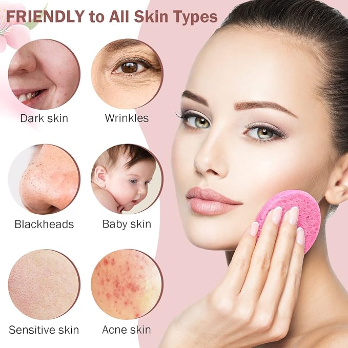 300 Count Compressed Facial Sponges Natural Face Sponges for Cleansing Disposable Facial Exfoliating Pads for Estheticians(Pink)