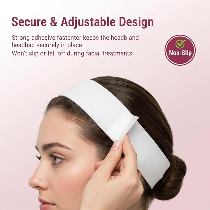 100 PCS Disposable Headbands for Spa, Stretch Non-woven Facial Headband Adjustable Single-Use Facial Headbands Esthetician Supplies Spa Headband for Beauty Salons and Home Care-White