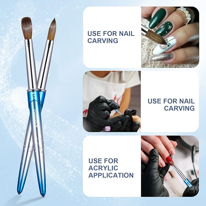 Acrylic Nail Brush Size 10,KEMEISI 100% Pure Kolinsky Nail Art Brushes Sturdy Handle Oval Shaped Acrylic Powder Nail Design Tools for Professional Manicure DIY Home Salon (Blue Gradient)
