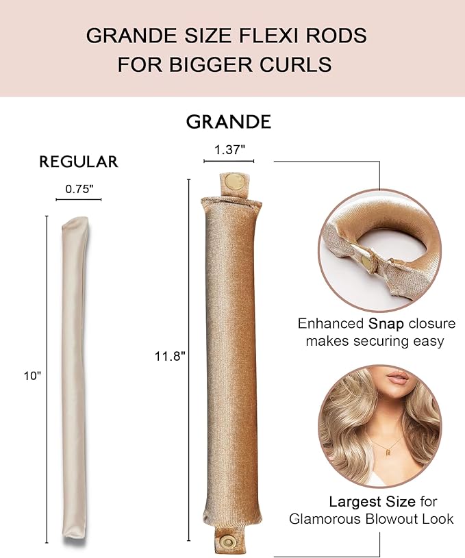 Grande Flexi Rods Hair Rollers Curlers to Sleep in Soft Velvet Heatless Curling Set, Heatless Curls Overnight Rods for Long Hair No Heat Overnight Curls, Heatless Hair Curler Curling Iron Blonde