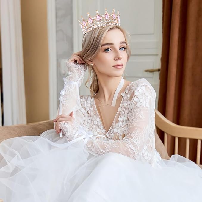 Pink Queen Crown for Women Crystal Tiara for Women Rhinestone Wedding Headband for Bride Hair Accessories for Costume Birthday Party Prom Gifts