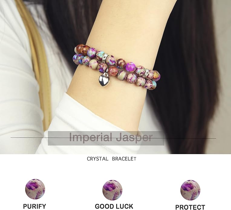2Pcs Healing Crystal Bracelets for Women Handmade Beaded Bracelet Healing Prayers Crystal 8mm Natural Stone Beads Bracelet Stress Relief Get Well Soon Gifts