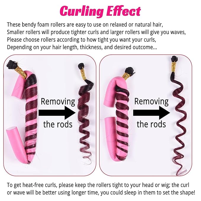 Royota 30PCS 9.45" Flexible Foam Curling Rods, Twist Heatless Hair Rollers for Women, Girls, Long and Short Hair, Sleep-In (0.71 x 9.45 Inch, Random Color)