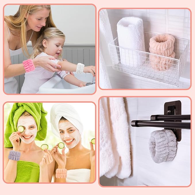 Microfiber Spa Wrist Towel Bands - Absorbent Face Washing Sweatbands for Girls to Prevent Water Spilling Down Arms, 6PCS